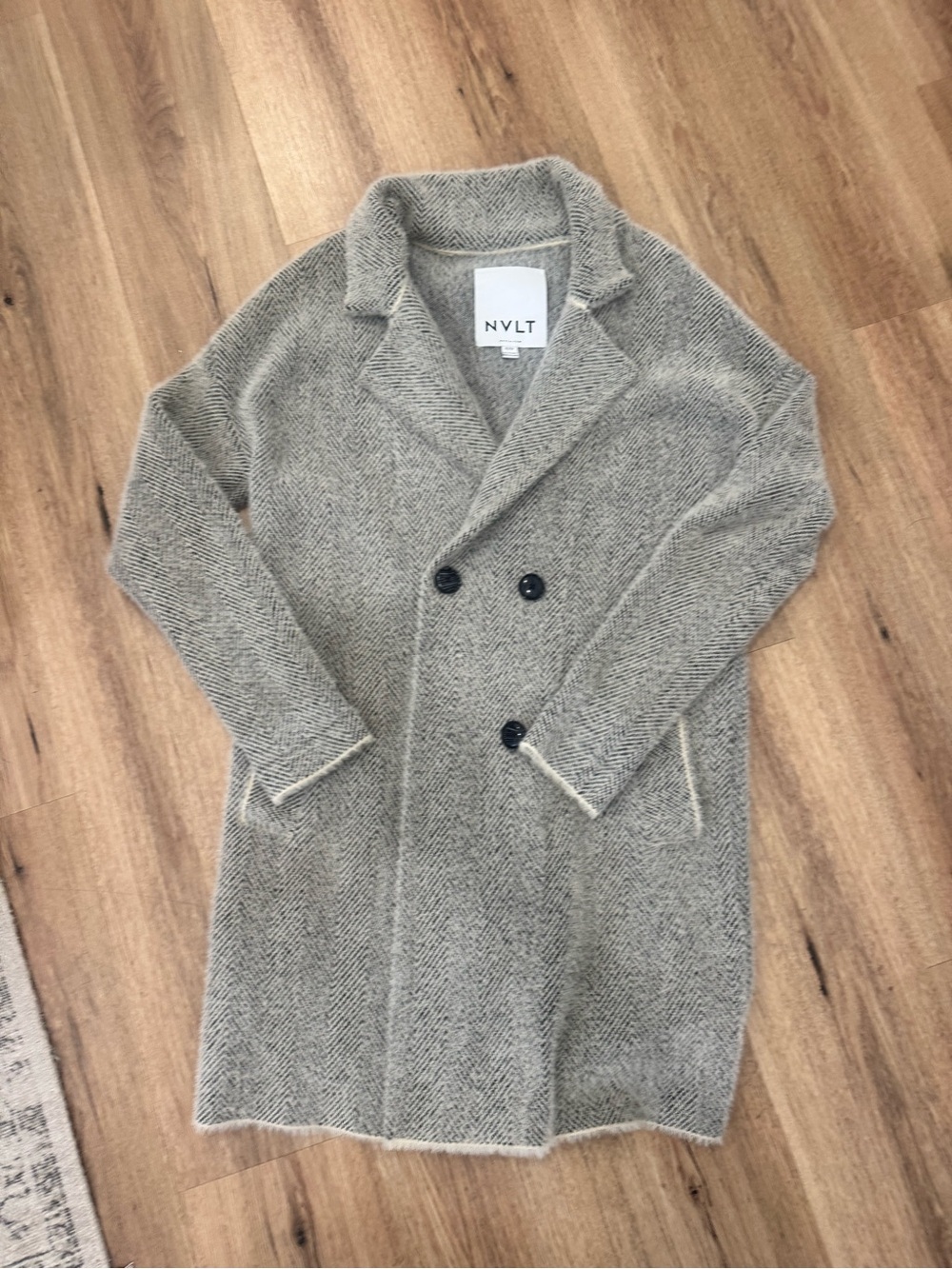 NVLT Women's Gray Herringbone Double-Breasted Pea Coat